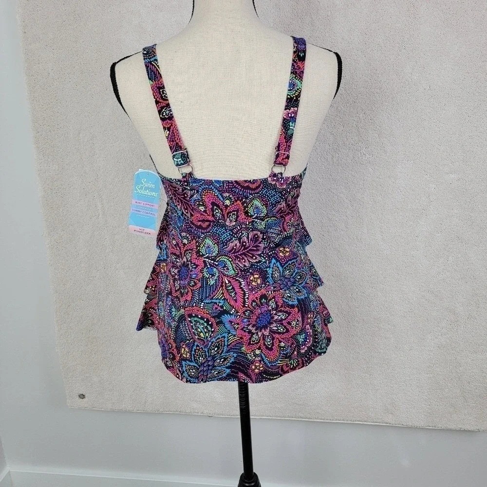 Swim‎ Solutions Paisley Tankini Top Size 10 Multicolor Ruffle Tummy Control - Picture 3 of 16